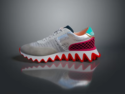 Stylish Everyday Sports Shoes With Mesh Upper Serrated Red White Sole Teal Pink Heel Detail 3d model