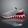 Stylish Everyday Sports Shoes With Mesh Upper Serrated Red White Sole Teal Pink Heel Detail