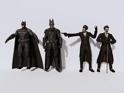 Four Batman and Joker Collectible Action Figures with Different Poses and Black Costumes 3d model