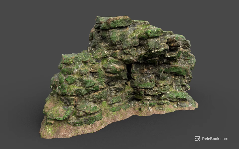 Earthy Stacked Stone Structure Adorned With Lush Green Moss And Natural Texture 3d model 