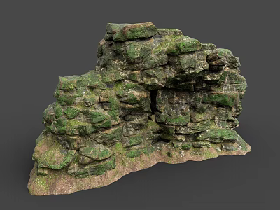Earthy Stacked Stone Structure Adorned With Lush Green Moss And Natural Texture 3d model