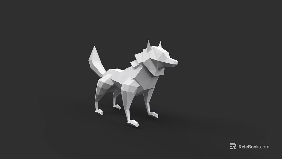 White Low Poly Wolf Model With Geometric Design On Black Background 3d model 