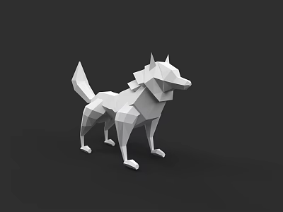 White Low Poly Wolf Model With Geometric Design On Black Background 3d model
