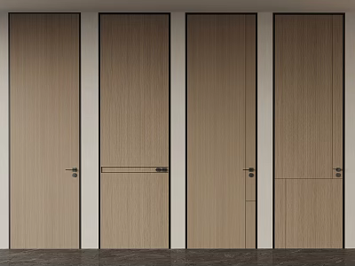 Modern Wooden Doors With Four Panel Design And Metal Handles For Interior 3d model