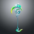 Woman Holding Blue Green Decorative Staff With Spiral Flame And Hook Design