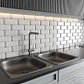 modern cabinet kitchen faucet oven range hood marble 3d model