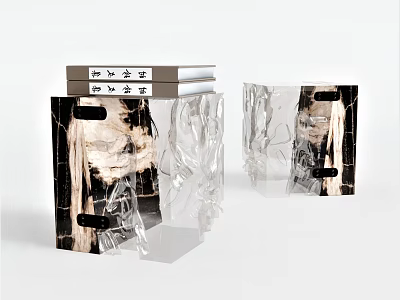 Modern Transparent Acrylic Stool Design With Stacked Books And Black Accents 3d model