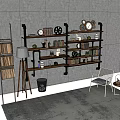 Industrial Style Wall Cabinets With Metal Shelves Books Clocks And Decorative Items