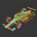 Red and Silver Formula Style Race Car with Open Wheels Rear Wing and Cockpit