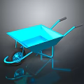 Blue Wheelbarrow With Black Handles Single Wheel And Reflective Metal Body