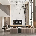 Elegant Spacious Double Height Open Living And Dining Room Interior Design With Large Panoramic Windows