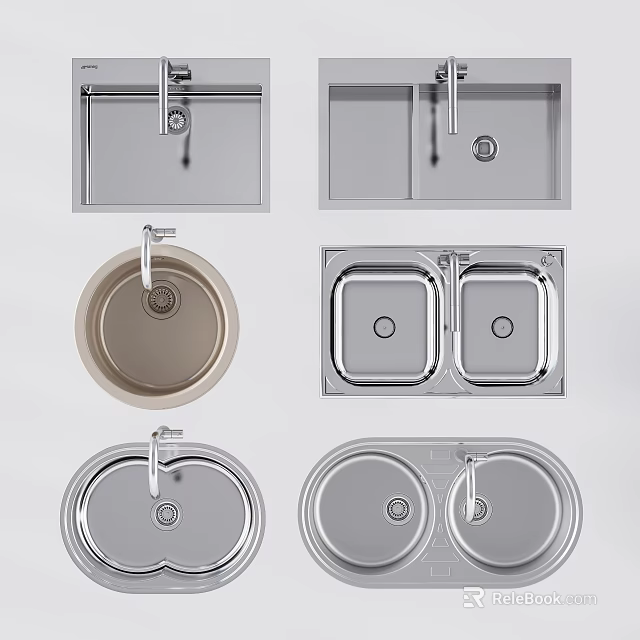 Modern Kitchen Sink Designs Featuring Single Double Bowl Square Round Shapes 3d model
