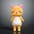 Cute Cartoon Cat Character 3D Model With Pink Ears Yellow Body And White Belly