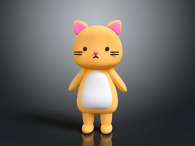 Cute Cartoon Cat Character 3D Model With Pink Ears Yellow Body And White Belly 3d model