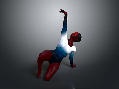A Woman In Dynamic Dance Pose With Red Blue White Painted Body On Gray Background 3d model