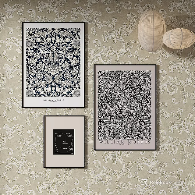 Abstract Painting Wall Art With William Morris Intricate Pattern Design 3d model 