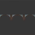 Three Arched Architectural Structures With Wooden Frames And Blue Glass Panels