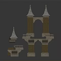 Ancient Architectural Structure With Towers Spires Arches And Stone Platform Design 3d model