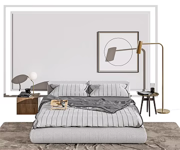 Modern Background Double Bed Double Bed 3d model