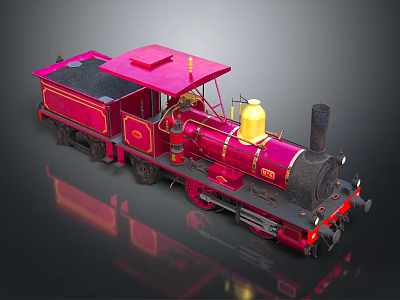 Vintage Red Steam Train Detailed Model With Yellow Black Accents And Shiny Exterior 3d model