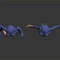 Blue Futuristic 3D Character Models In Tight Bodysuits With Different Poses