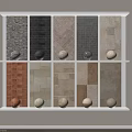 Various Style Floor Tiles With Herringbone And Square Patterns On Display Wall With Decorative Spheres