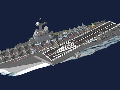 Military Aircraft Carrier With Fighter Jets On Deck Sailing Ocean Surface 3d model