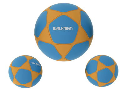 Walkman Branded Sports Balls In Blue And Orange With Three Different Sizes 3d model