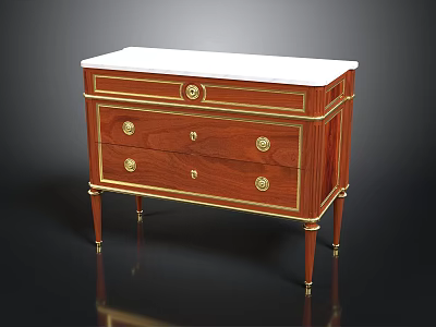 Vintage Wooden Dresser With White Marble Top Three Drawers Gold Accents 3d model