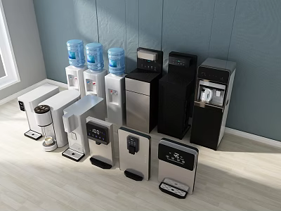 Various Water Dispensers As Modern Kitchen Appliances With Stainless Steel Design And Different Styles 3d model