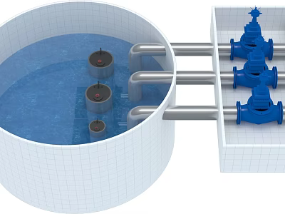 Industrial Equipment Featuring Circular Tank Blue Liquid Internal Devices Connected Pipes And Blue Valves 3d model