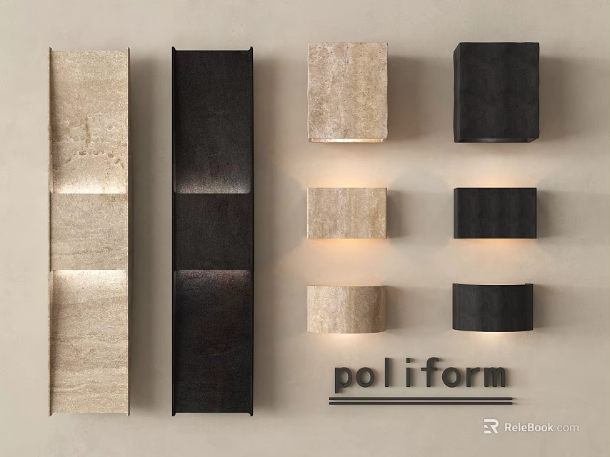 Poliform Wall Sconces Display With Various Designs Stone And Metal Materials 3d model