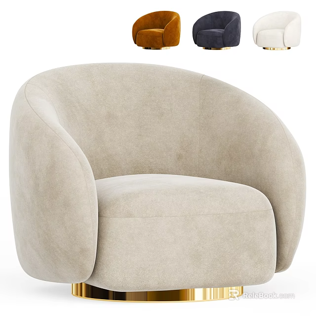 Modern Beige Fabric Accent Chair With Round Armrest And Comfortable Stylish Seat Design 3d model 
