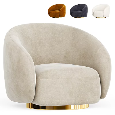 Modern Beige Fabric Accent Chair With Round Armrest And Comfortable Stylish Seat Design 3d model