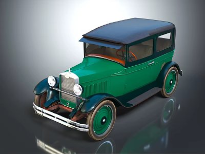 Vintage Green Classic Car With Black Roof And Retro Design Elements 3d model