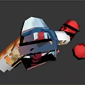 Pixelated Game Character With Colorful Hat Blue Hair Pink Scarf White Outfit And Red Fruits