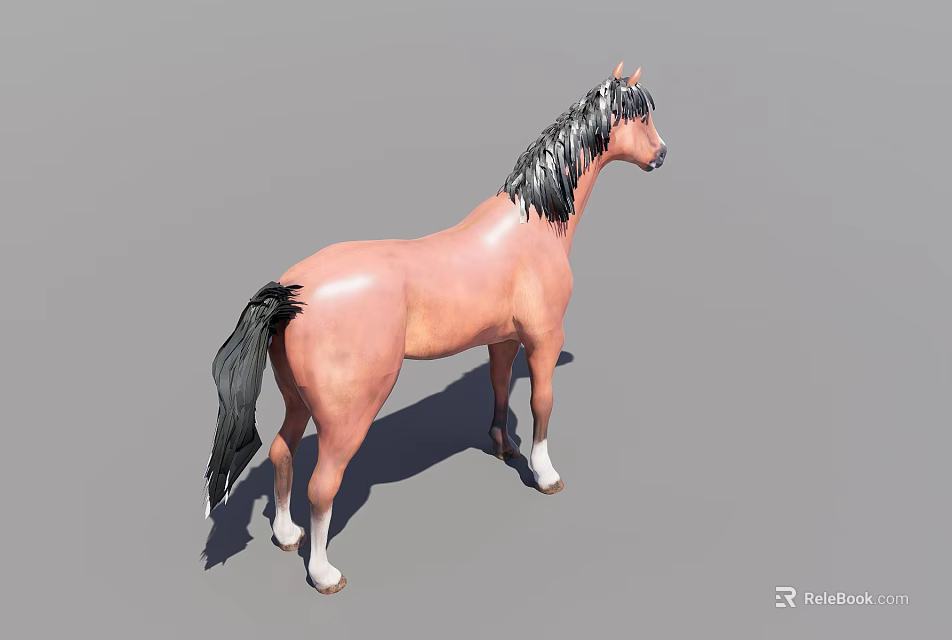 Light Brown Horse With Black Mane Tail And White Hooves Standing Against Gray Background 3d model 
