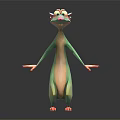 Cartoon Mouse Character With Green Body And Pink Ears Standing