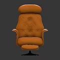 Elegant High Back Orange Tufted Leather Armchair with Ottoman and Swivel Black Base
