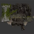 Natural Rocky Terrain 3D Model With Moss Covered Stones And Green Plants