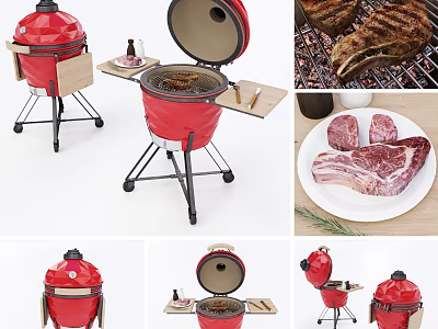 Red Commercial Barbecue Grill With Foldable Side Table And Steak Grilling Feature 3d model