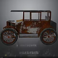 Vintage Car With Rusty Red White Exterior Wooden Metal Body Classic Design Spoked Wheels