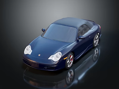 Dark blue sports car exterior with sleek two-door design and shiny silver wheels 3d model