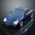 Dark blue sports car exterior with sleek two-door design and shiny silver wheels
