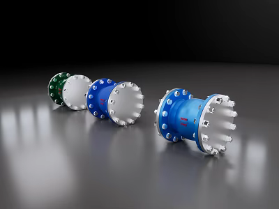 Durable Three Colored Industrial Hardware Tools With Green Blue Flange Fittings 3d model