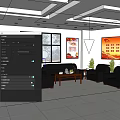 Modern Reception Room Interior With Black Sofas Coffee Table Plants And Large Windows