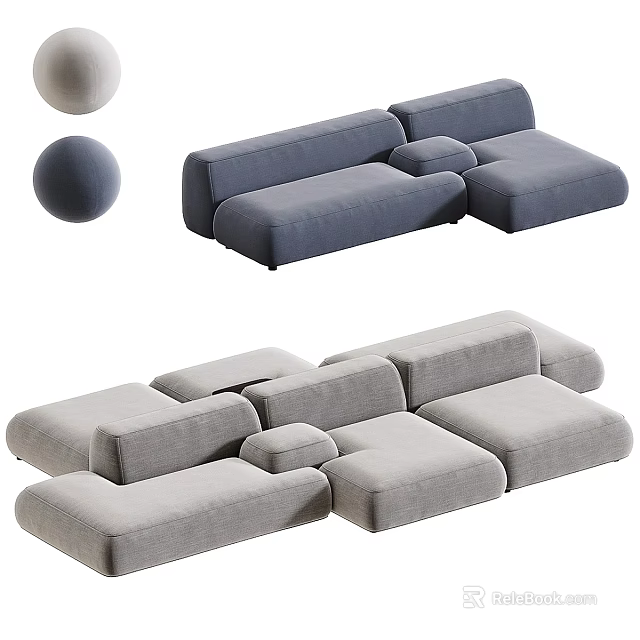 Modern Modular Sectional Sofa With Comfortable Fabric In Blue And Gray For Living Room 3d model 