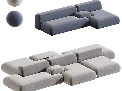 Modern Modular Sectional Sofa With Comfortable Fabric In Blue And Gray For Living Room 3d model