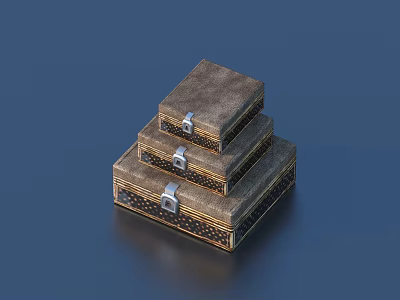 Stacked Leather Texture Storage Boxes With Metal Clasps And Decorative Borders For Home Organization 3d model
