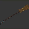 Wooden Handle Broom With Straw Bristles Black Tip And Red Accent Design